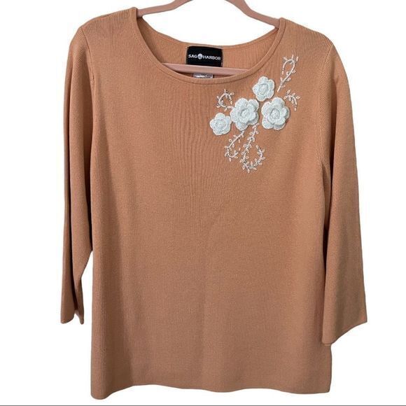 Sag‎ Harbor Women's Sweater Embroidered Flower Scoop Neck Pullover X-Large - Picture 1 of 4